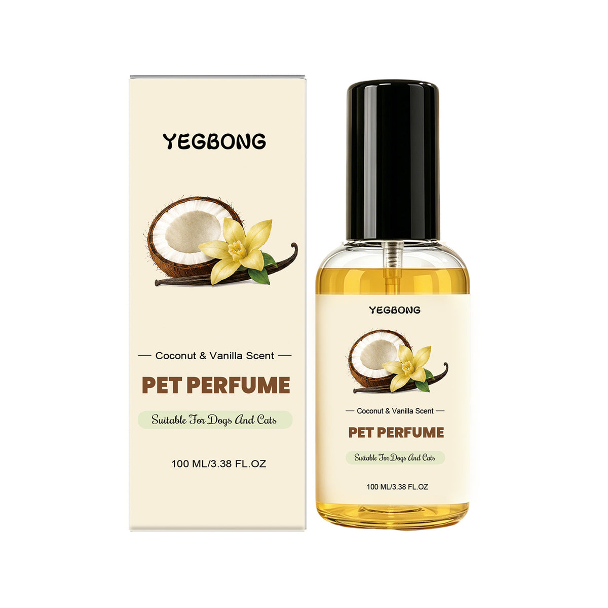 Coconut and vanilla pet perfume spray, 100 ml bottle with gift box