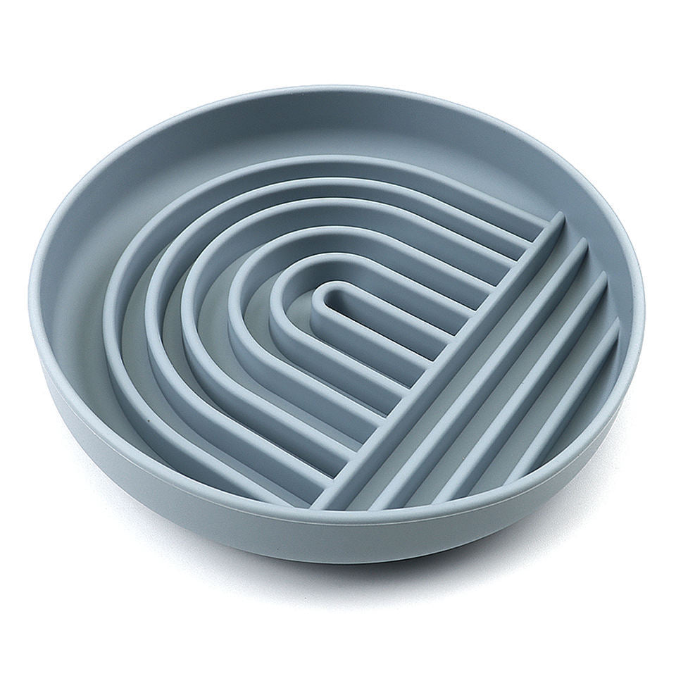 Gray blue silicone slow feeder bowl and lick mat