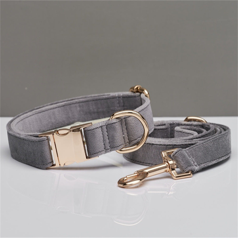 Grey velvet bow collar and leash set