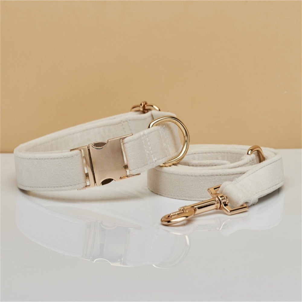 White velvet bow collar and leash set