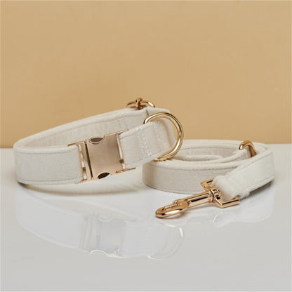 White velvet bow collar and leash set