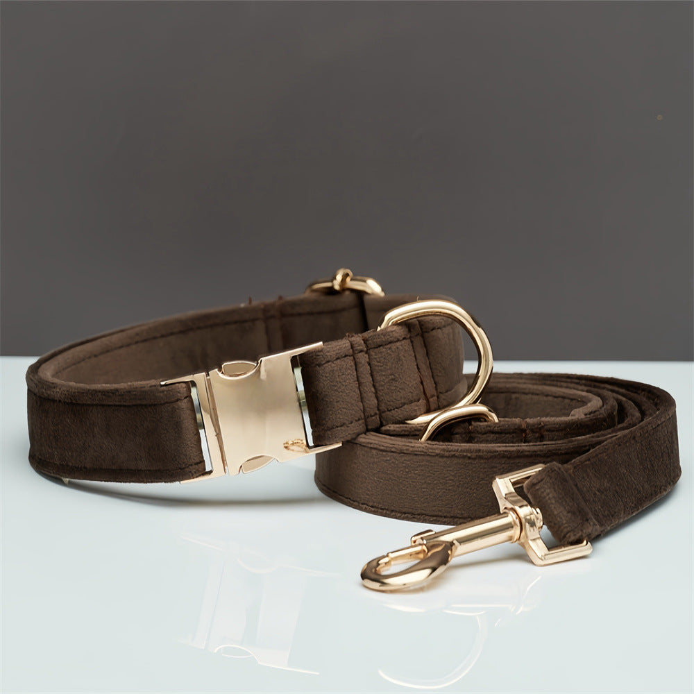 Brown velvet bow collar and leash set
