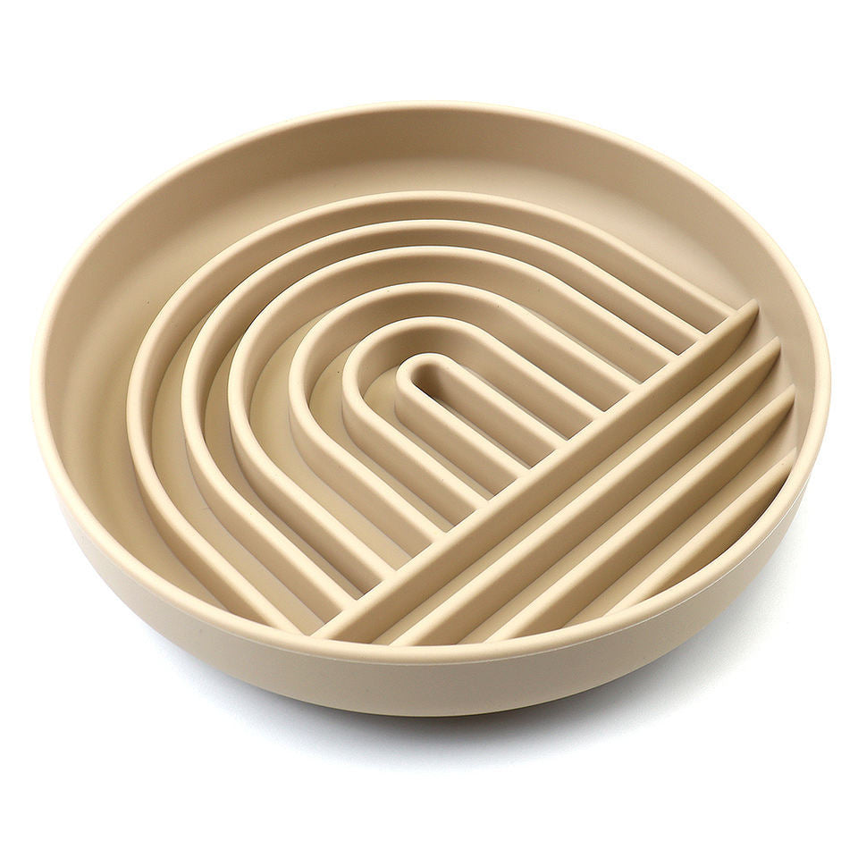Beige silicone slow feeder bowl for small dogs with arch-shaped ridges