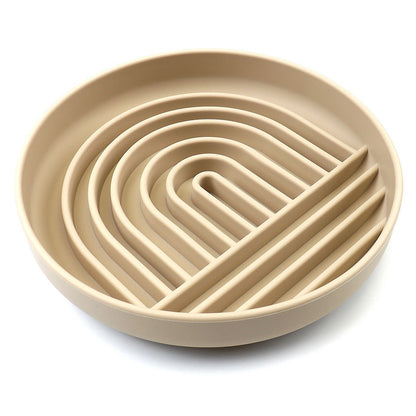 Beige silicone slow feeder bowl for small dogs with arch-shaped ridges