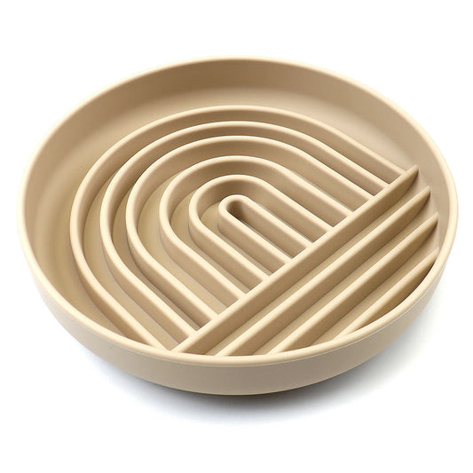 Beige silicone slow feeder bowl for small dogs with arch-shaped ridges